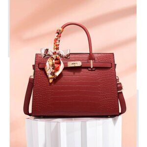 Hong Kong Cowhide Leather Red Handbag Mom Bag Bride Wedding Bag